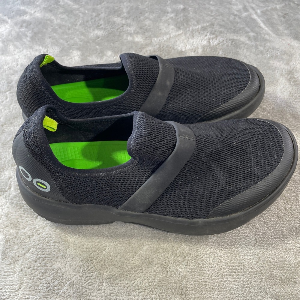 OOFOS OOmg Mesh Low Shoe Womens 8 Black Recovery Slip On Sneaker Light